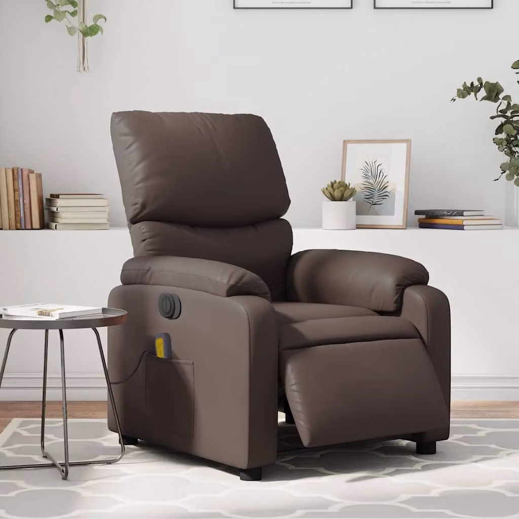 vidaXL Poltrona Massaggiante Elettrica Marrone in Similpelle con Braccioli e Design Moderno