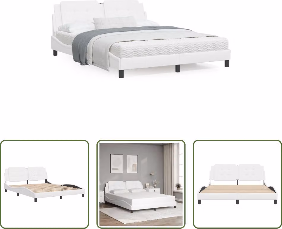The Living Store Struttura letto con testiera bianca 160x200 cm in ecopelle