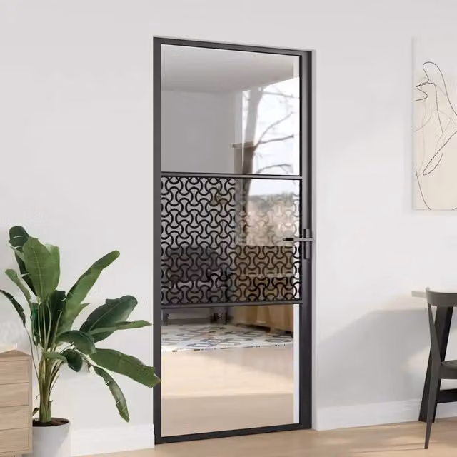 Porta in vetro traforata vidaXL in alluminio nero e vetro trasparente, reversibile, L: 76 cm, P: 3.5 cm, H: 201.5 cm
