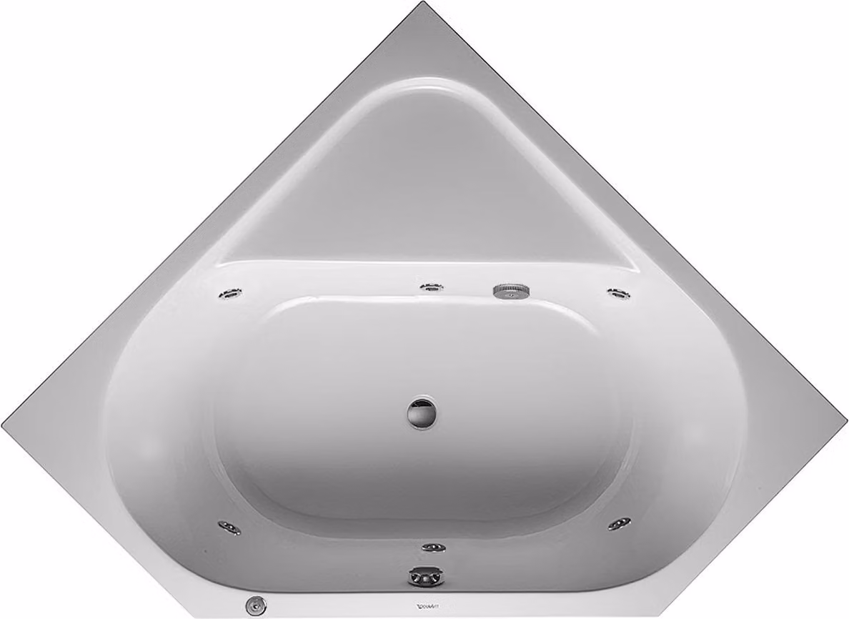 Duravit D-Code baignoire balnéo, 1400x1400mm, 2 pentes de dos, Jet Project, pentagonal, écoulement central, blanc brillant, 760137000JP1000, 760137000JP1000