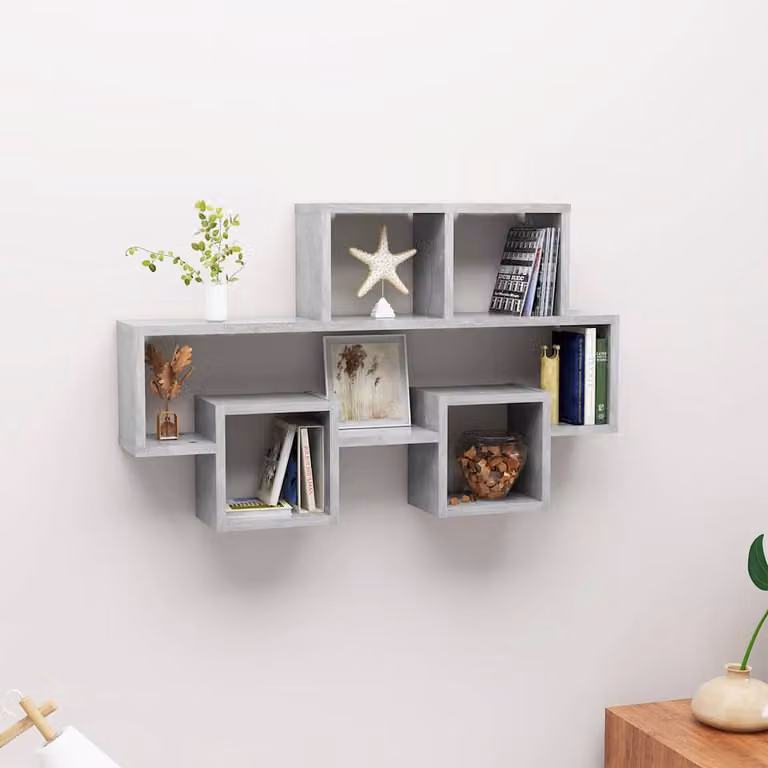 Scaffale da muro vidaXL in stile industriale, colore grigio cemento, in legno multistrato e MDF, L 82 x P 15 x H 51 cm