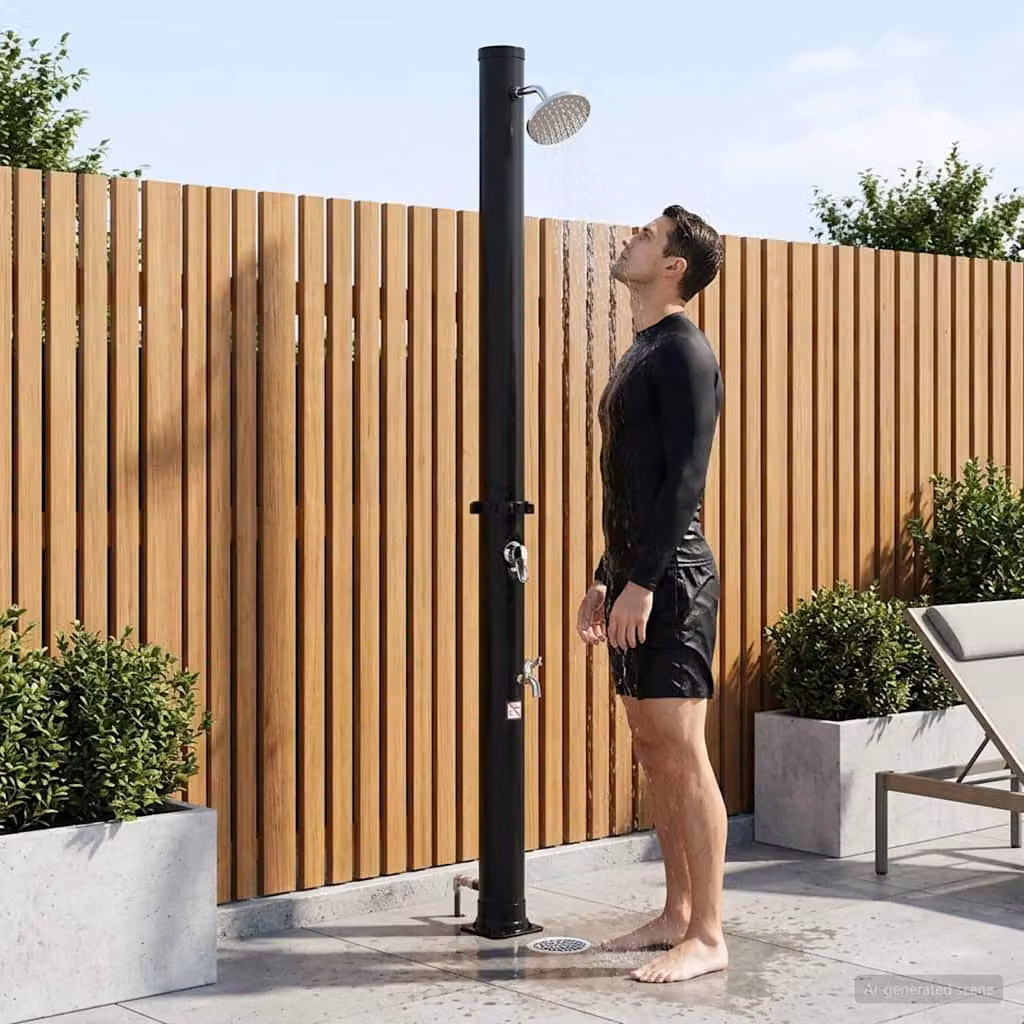 Doccia solare vidaXL con testa doccia e rubinetto, colore nero, capacità 20 l