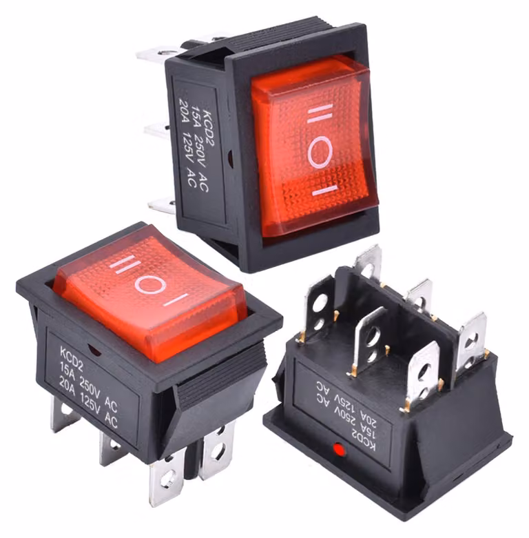 Interruttore a levetta DPDT, 250V, 16A, confezione da 3 pezzi, con LED rosso