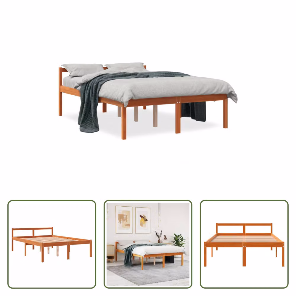 The Living Store Letto Senior cera marrone 140x190 cm in legno di pino massiccio