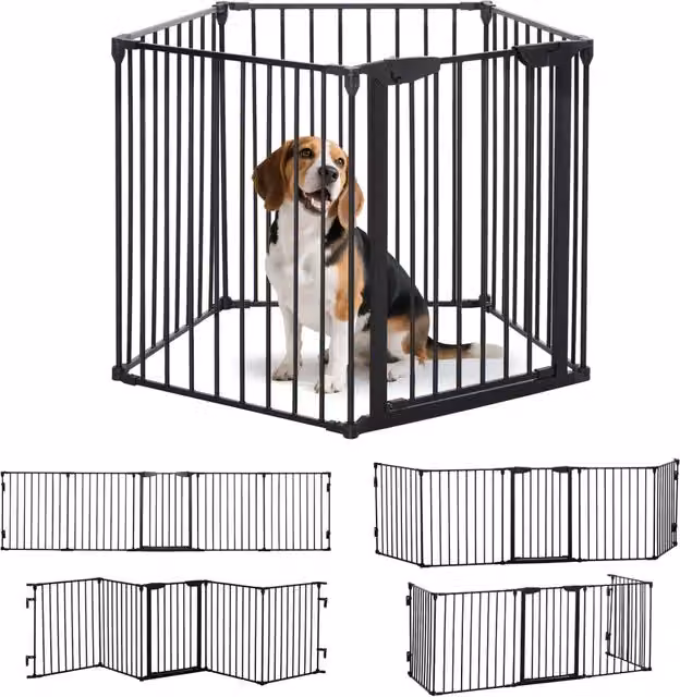 Barriera per Cani 5 Pannelli Pieghevole 300 cm ¨C Zephmum ¨C Nero