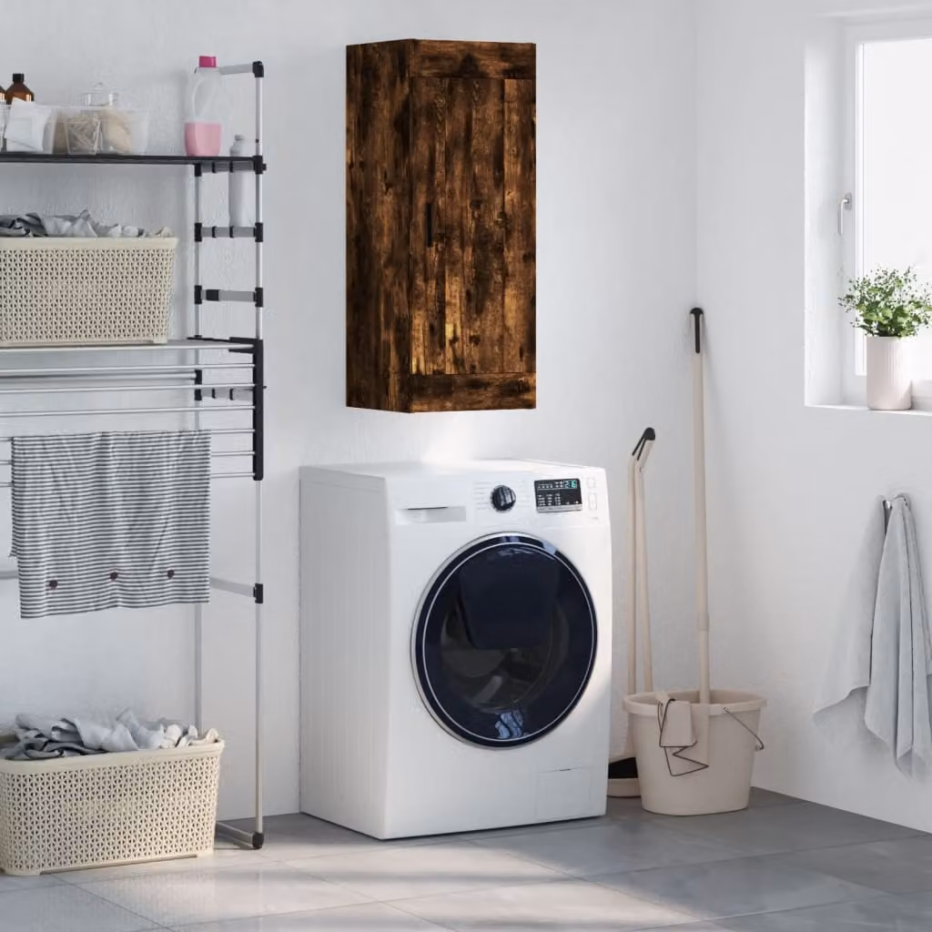 Mobile a parete vidaXL in legno Rovere Fumo, design moderno con ante a battente, L/P/H: 34,5 x 34 x 90 cm
