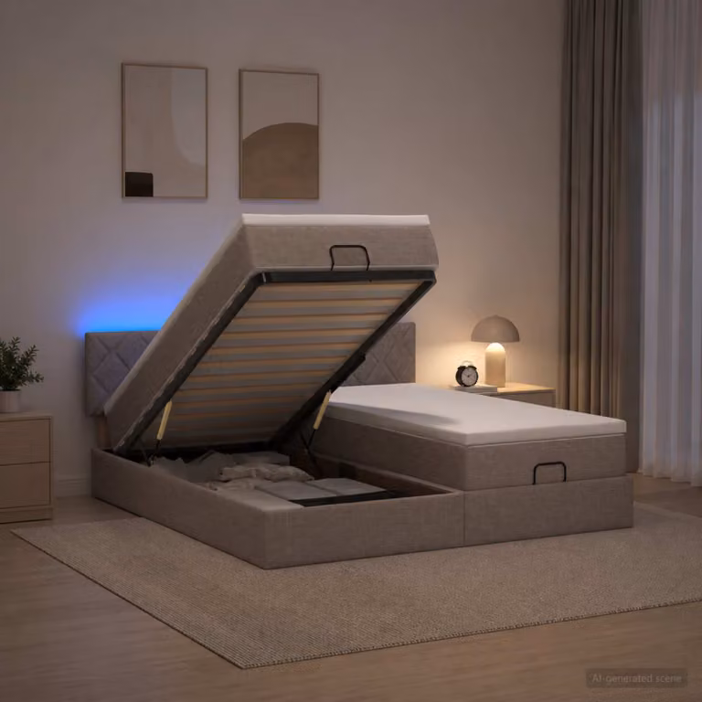 Letto Ottomano con Materasso e Illuminazione LED vidaXL, Colore Tortora, L/P/H: 160 x 200 x 88 cm