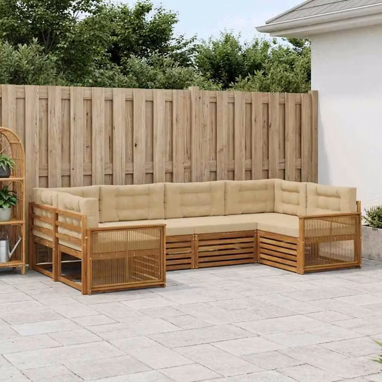 Set di divani da esterno vidaXL 6 pz in legno di acacia con cuscini, colore beige e marrone