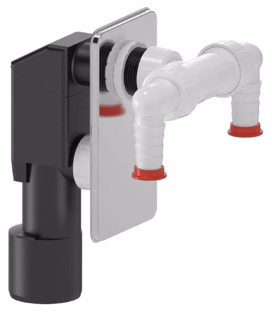 Sifone per lavatrice a scomparsa, 2x attacchi, DN40/50, acciaio inox lucidato