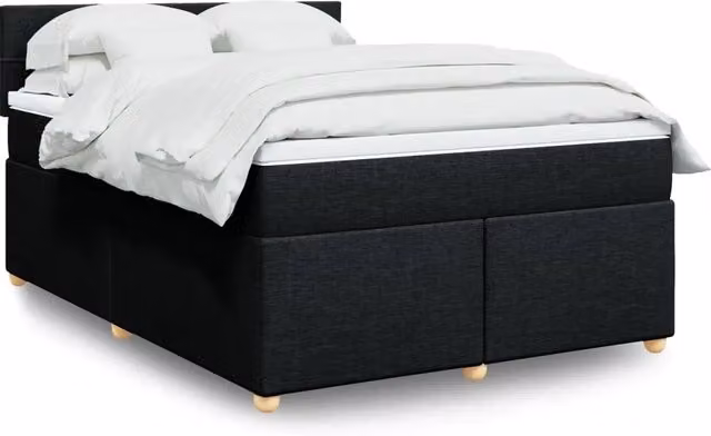 Giroletto a molle con materasso ibrido vidaXL in tessuto nero e bianco L/P/H: 200 x 140 x 100,5 cm