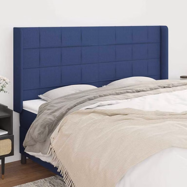 Testiera ad orecchio vidaXL in tessuto blu con struttura in legno e pannello imbottito L: 183 cm, P: 16 cm, H: 118 cm