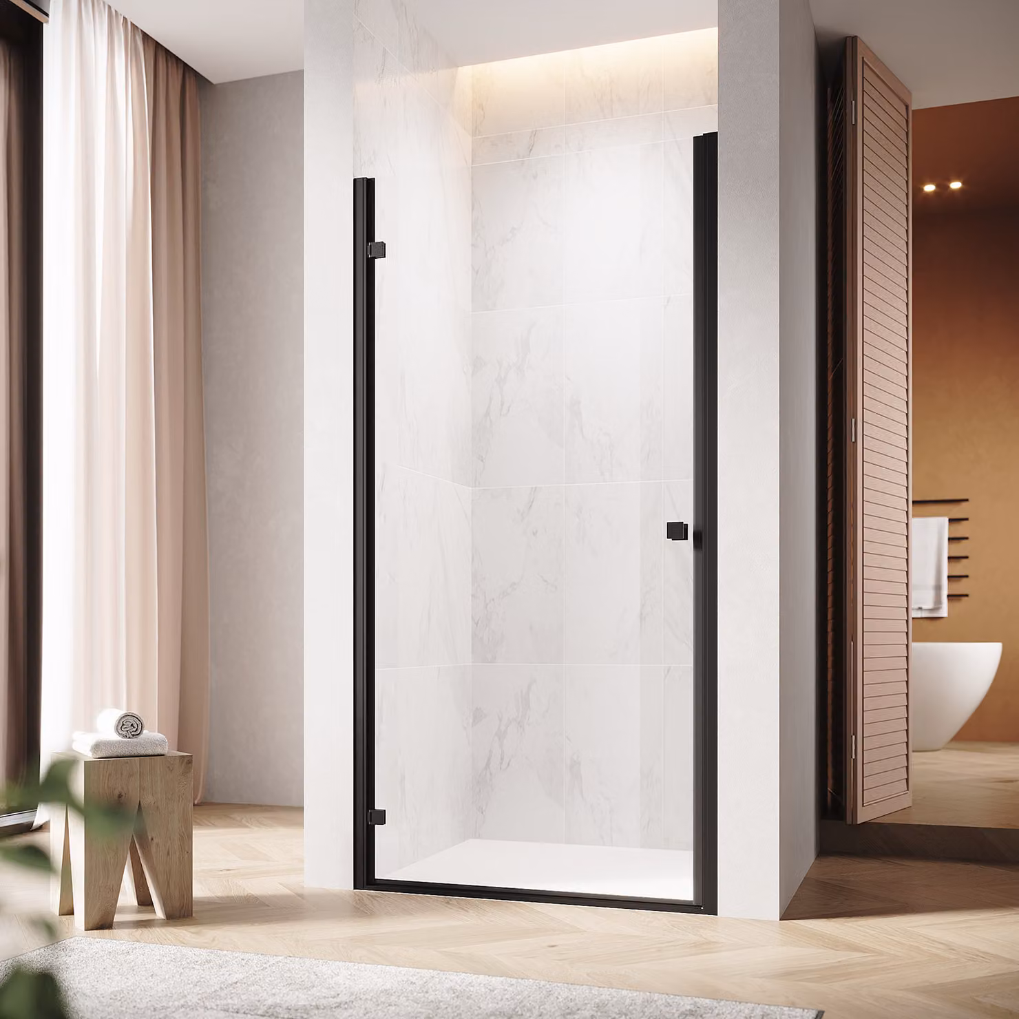 SONNI 100x195cm porta per nicchia doccia, vetro di sicurezza 6mm, porta doccia con cerniera, porta a battente per box doccia nero opaco, porta doccia a filo pavimento