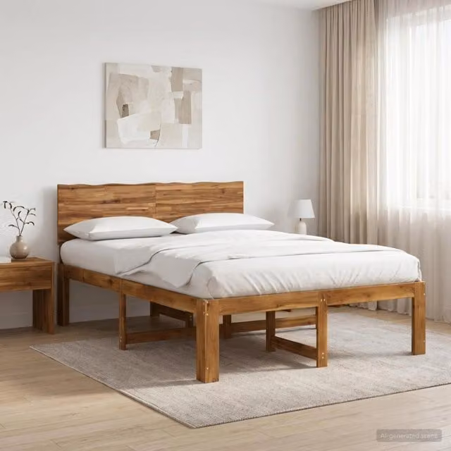 Letto matrimoniale con testiera ROSTOCK vidaXL in legno di acacia marrone L 140 x P 200 x H 205,5 cm – 1