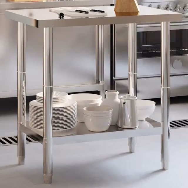 Tavolo da lavoro da cucina Design Mania in acciaio inossidabile argento, altezza regolabile, L: 82,5 cm, P: 55 cm, H: 85 cm