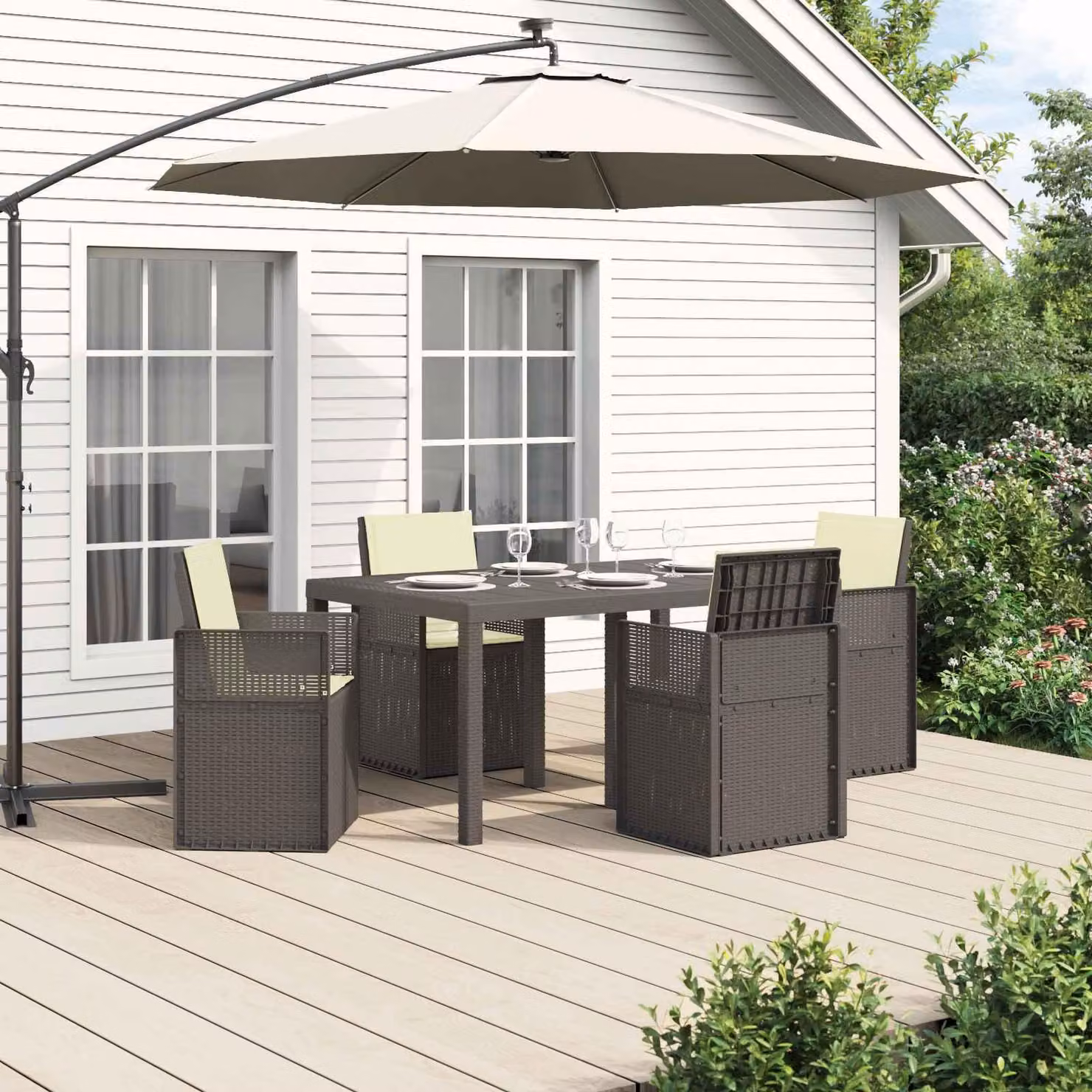 Maison Exclusive - Set da pranzo per esterno, 5 pezzi, color grigio chiaro e crema, materiale PP