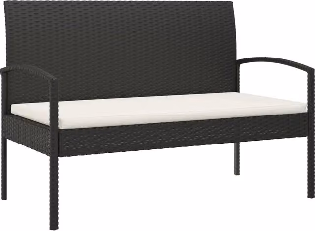 Panchina da giardino moderna in rattan e metallo con cuscini neri e bianchi L: 105 cm – 1