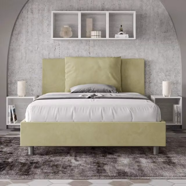 Letto imbottito Antea Ityhome color verde in microfibra con rete, L/P/H: 130 x 190 x 110 cm – 1