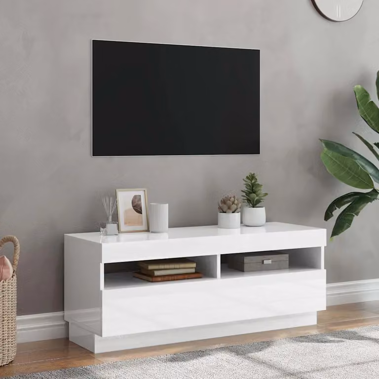 vidaXL Mobile Porta TV Moderno con Luci LED Bianco Lucido L: 100 cm, P: 35 cm, H: 40 cm