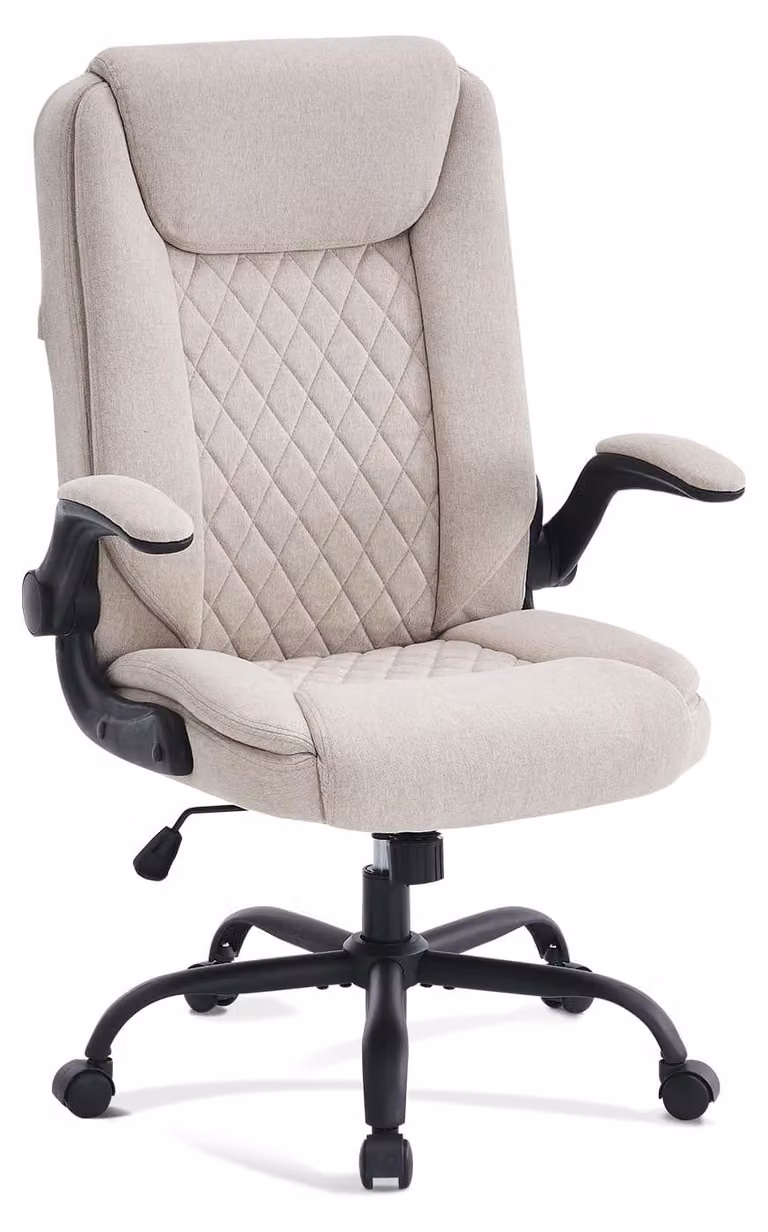 Sedia da ufficio ergonomica, color beige, extra larga, con capacità di carico di 150 kg, rivestita in tessuto, ideale per l'ufficio e il lavoro da casa