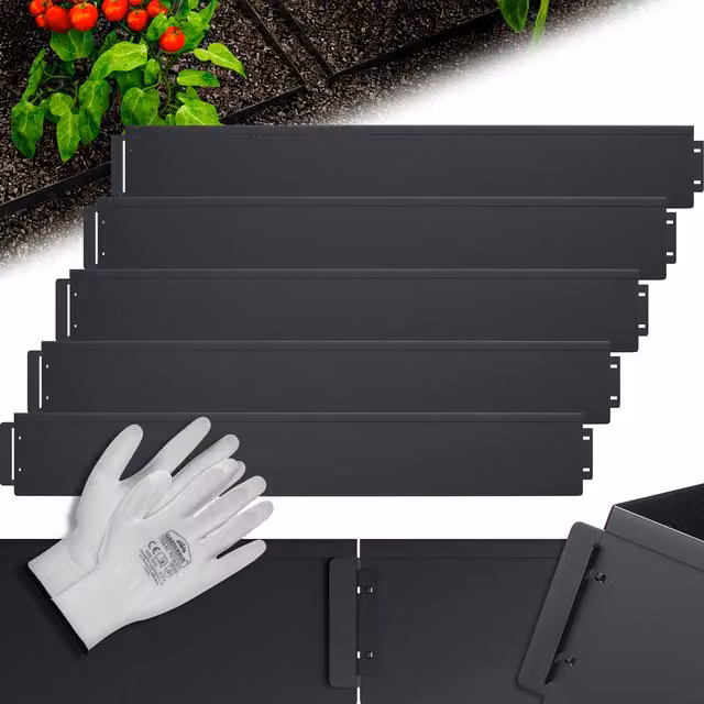 Set di 5 bordi per giardino Gardebruk in acciaio zincato nero, L: 5 m, H: 14 cm