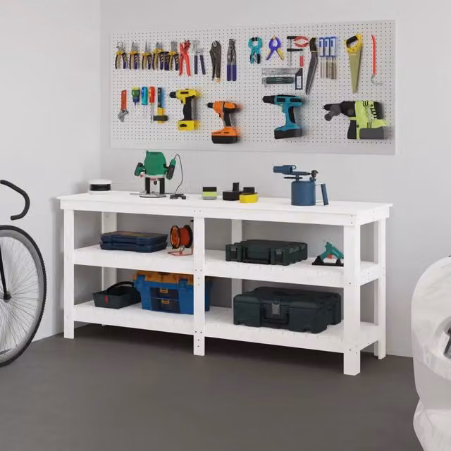 Banco da lavoro vidaXL in legno di pino bianco L/P/H: 180,8 x 50 x 80 cm – 1