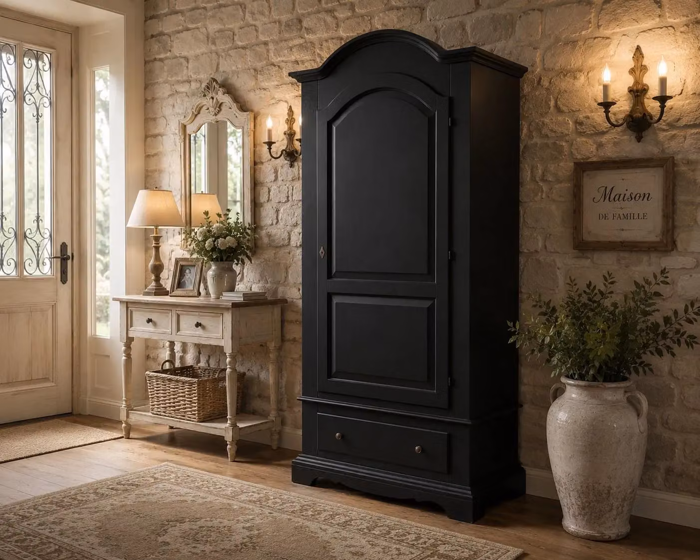 Armadio shabby chic 1 porta in legno nero opaco Mobili 2G L/P/H: 96 x 56 x 196 cm – 2