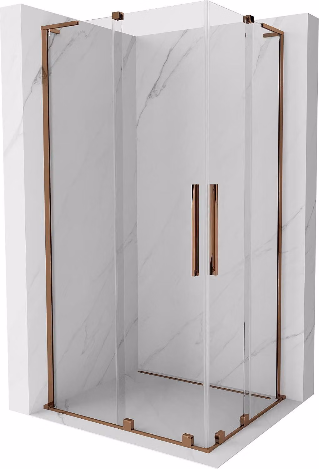 Mexen Velar L Duo cabina doccia scorrevole 90 x 80 cm, trasparente, oro rosa - 871-090-080-02-03-60