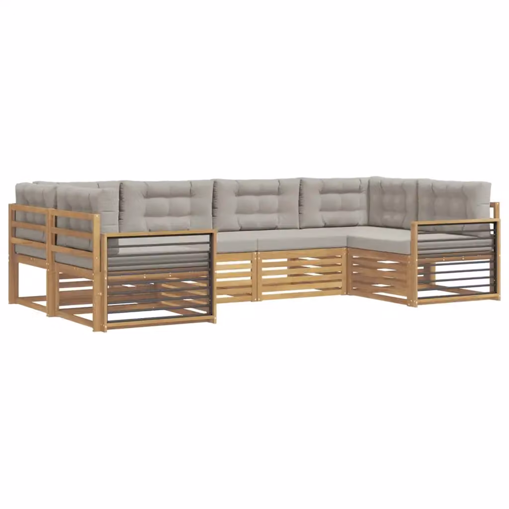 Set di divani da esterno a L vidaXL in legno di acacia con cuscini, Bianco e Grigio – 2