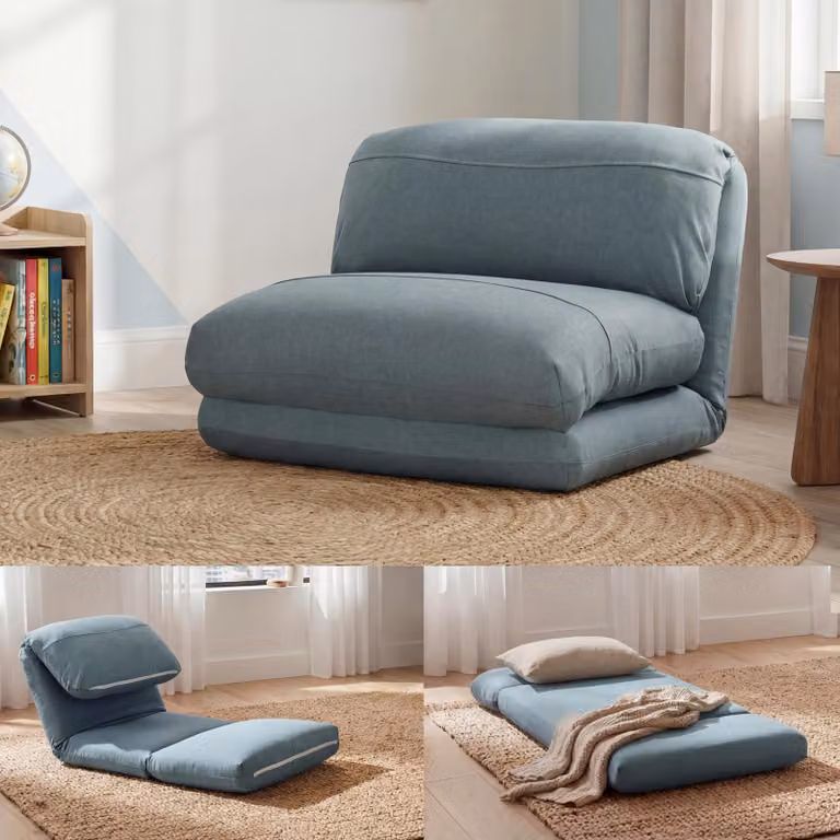MCW-E68, divano letto, poltrona funzionale, poltrona pieghevole, poltrona reclinabile, tessuto/tessuto ~ grigio-blu