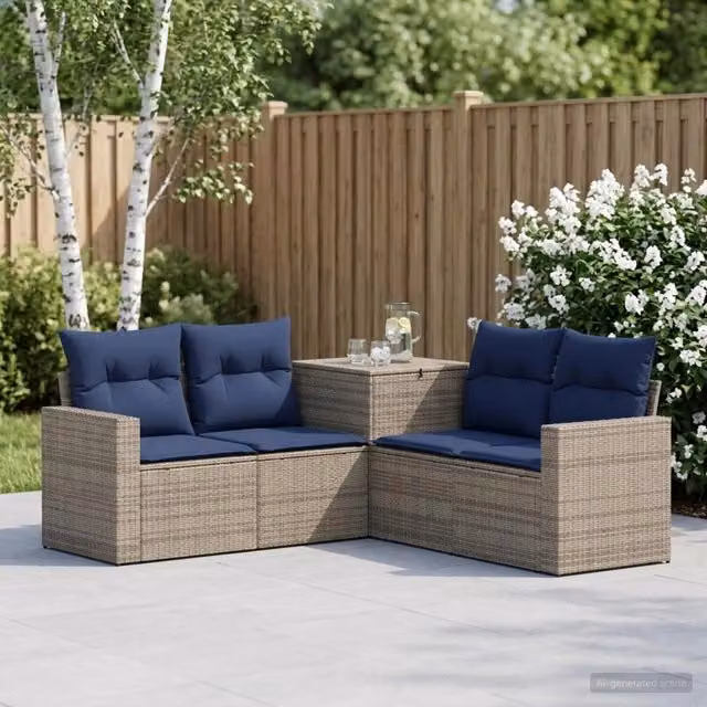 Set di divani 5 pz Grigio e Blu Navy 182,5 x 182,5 x 85 cm 3447859