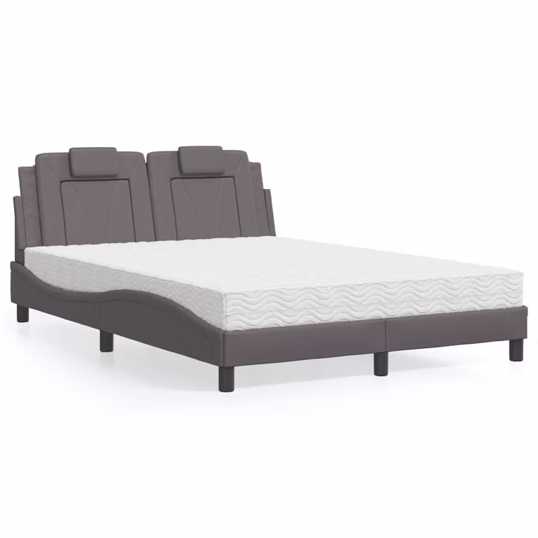Letto Viana vidaXL con Materasso in Similpelle Grigio e Bianco, L/P/H: 120 x 200 cm