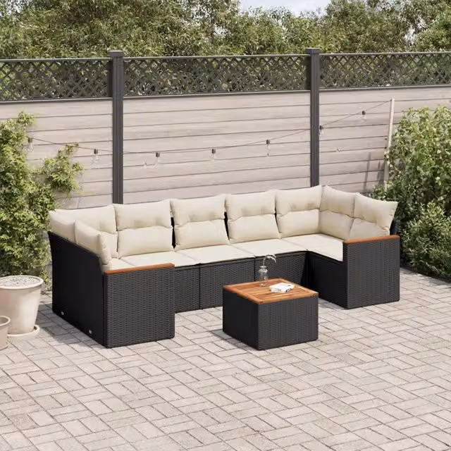 Set Divani da Giardino con Cuscini 8 pz Nero in Polyrattan 3225811