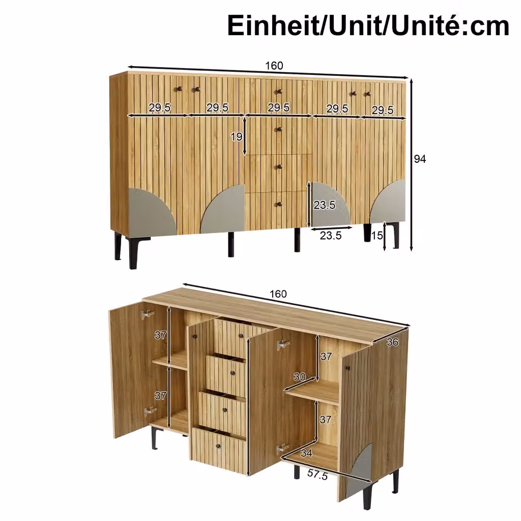 Armadio REDOM in legno marrone con 4 ante e 4 cassetti, L/P/H: 160 x 36 x 94 cm – 2