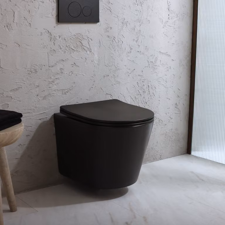 Sanitario WC Sospeso Rotondo con Sedile con Chiusura Ammortizzata - Grigio (Pebble) - Elements