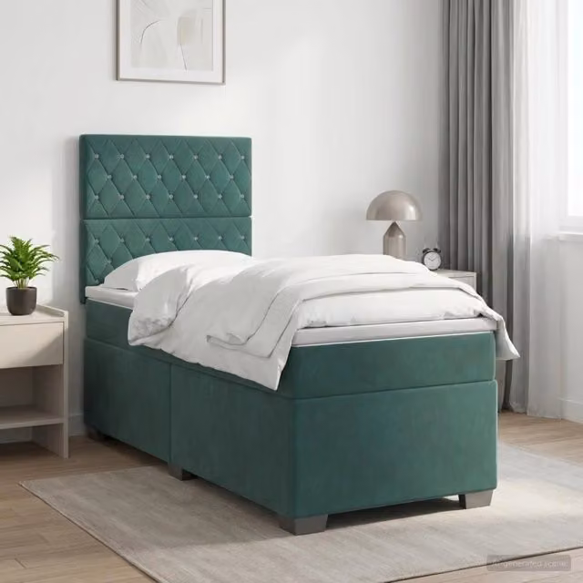 Letto box spring con materasso ibrido vidaXL in velluto verde scuro con base contenitore e porta USB L/P: 90 x 200 cm – 1