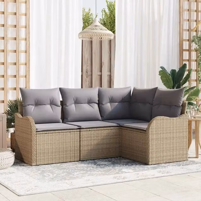 Set Divano da Giardino 4 pz Beige polyrattan 3354349