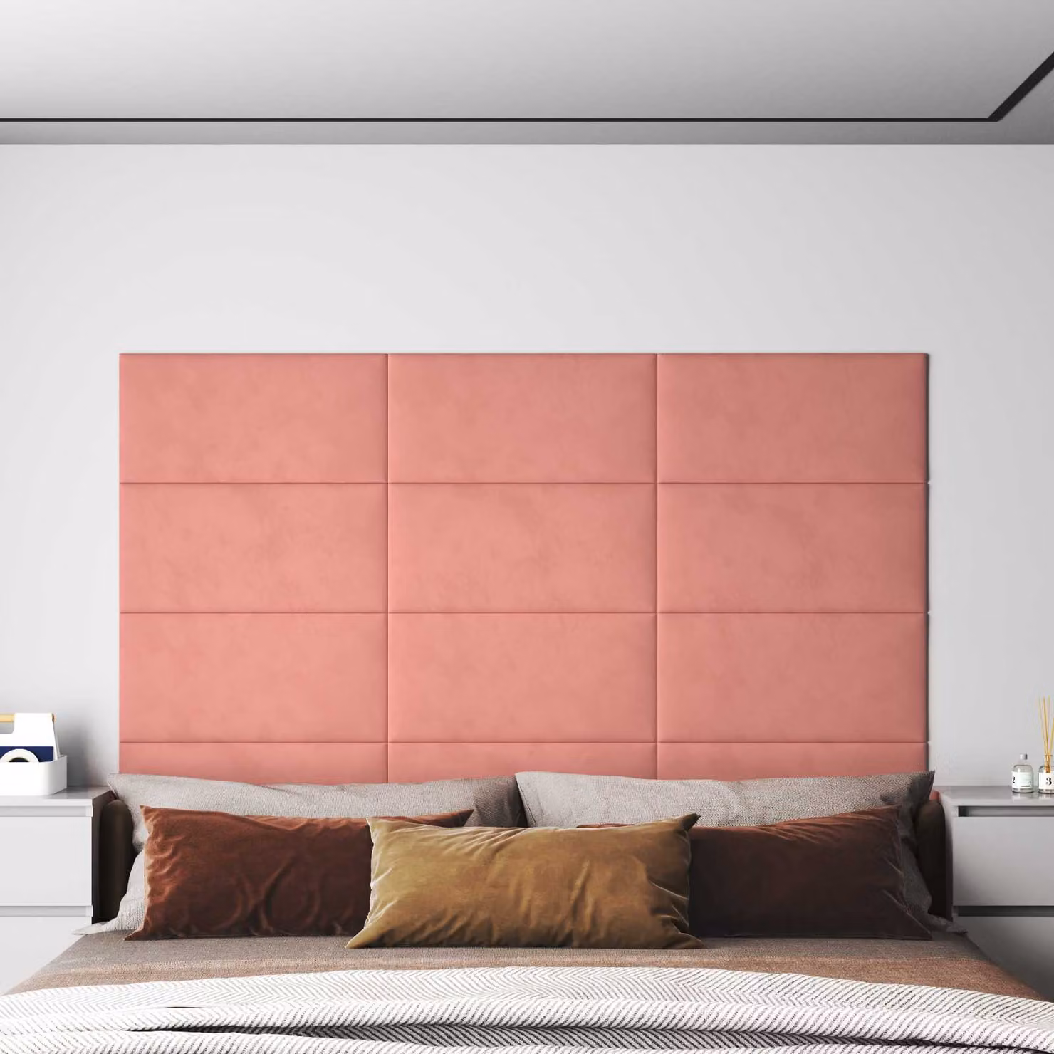 Testiera da parete imbottita vidaXL in velluto rosa, set da 12 pannelli moderni per camera da letto