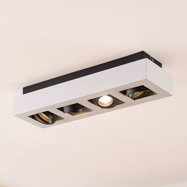 Arcchio faretto Vince, 47 cm, a 4 luci, bianco/nero, GU10 VINCE Arcchio, dimmerabile, Bianco / Opale, Cucina, Alluminio, Moderno, Faretto