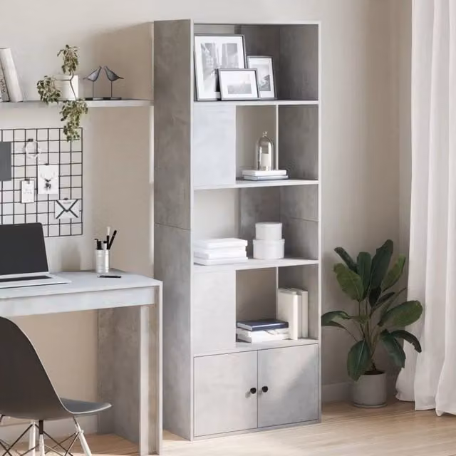 Libreria moderna vidaXL in legno grigio con pannello posteriore L: 70 cm, P: 36 cm, H: 189 cm