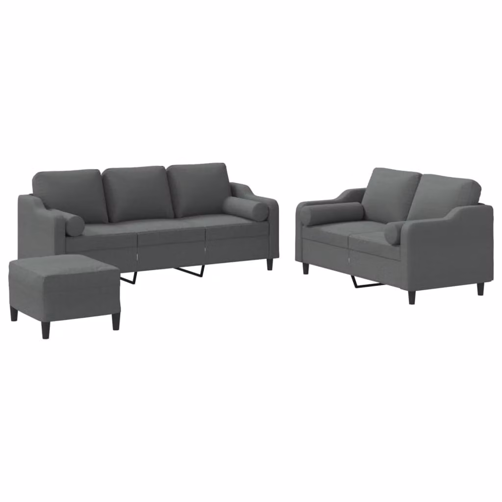 Set di Divani 3 pz con Cuscini Grigio Scuro in Tessuto