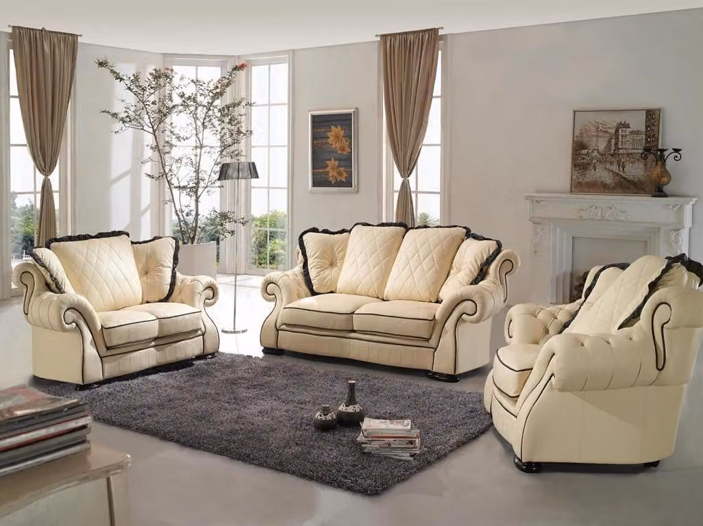 Klassische Couchgarnitur Sofa Polster Sitz Leder Garnitur 3+2+1 Sofas Couchen