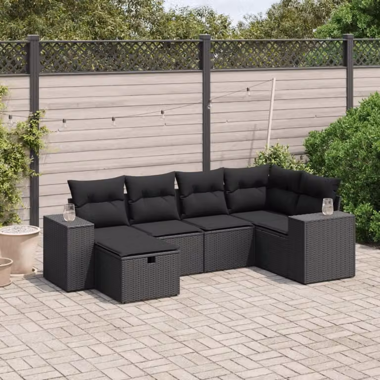 Maison Exclusive - Set da giardino 6 pezzi con cuscini in polyrattan nero
