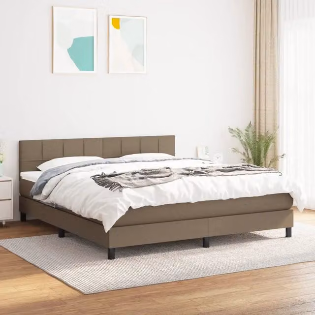 Letto Ibrido vidaXL con Giroletto a Molle e Materasso in Tessuto, Colore Tortora, L/P/H: 160 x 200 x 88 cm