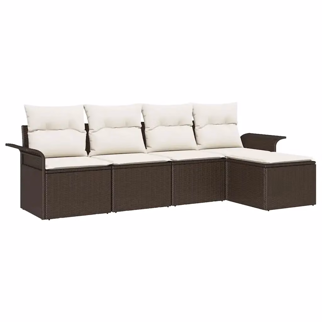 Set Divano da Giardino 5 Pezzi vidaXL Marrone con Cuscini e Tavolino in Polyrattan e Metallo – 2