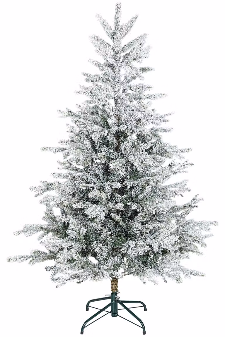 Albero di Natale Innevato Alto 150 cm con 828 Rami e Base in Metallo Verde