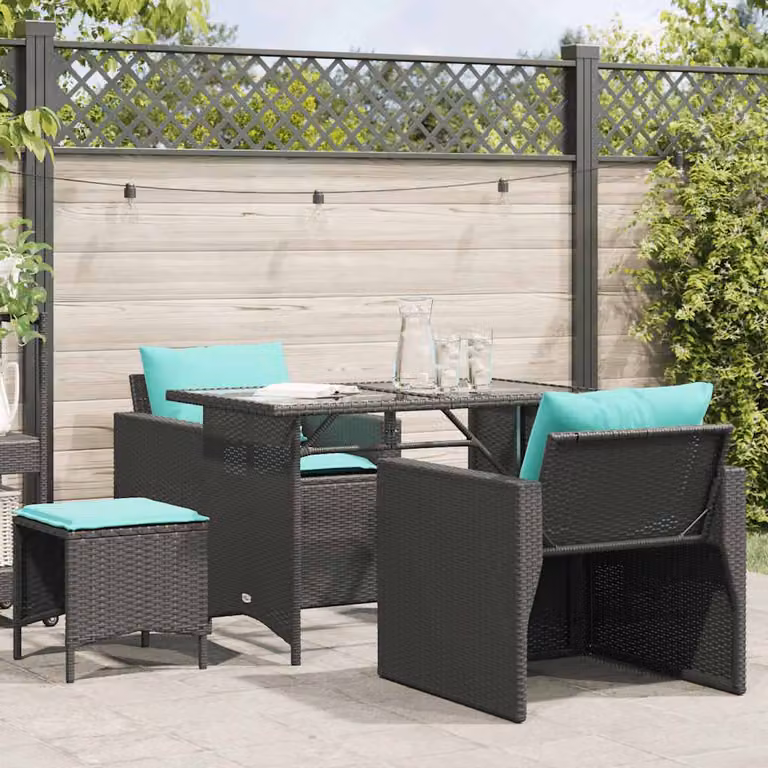Set Divani da Giardino vidaXL 4 Pezzi in Polyrattan con Cuscini Blu e Nero e Struttura in Acciaio Verniciato a Polvere