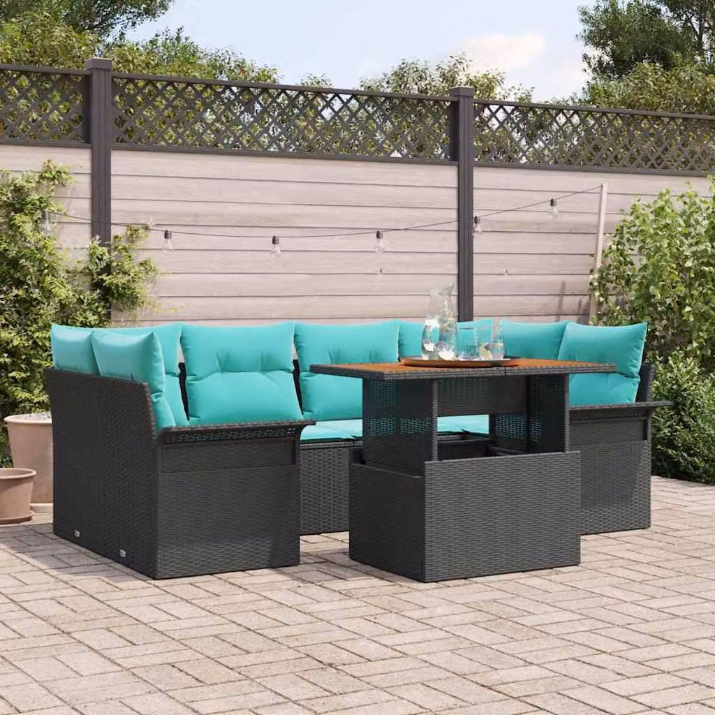 Maison Exclusive - Set da giardino composto da 7 pezzi, divano, in rattan sintetico nero