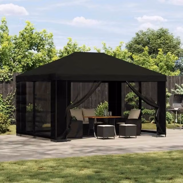 Gazebo Videx con pareti laterali in poliestere e acciaio zincato, colore nero, L/P/H: 400 x 300 x 276,5 cm – 1