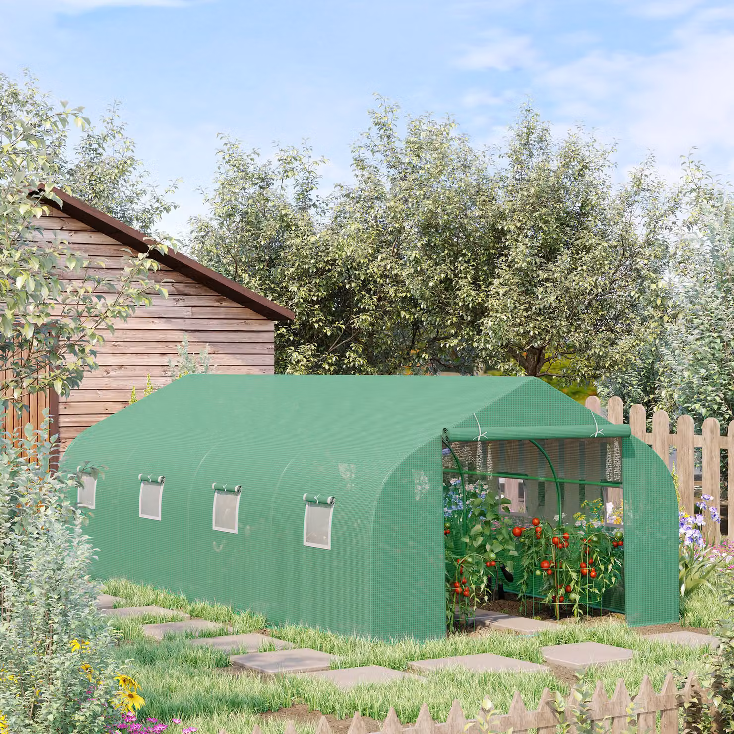 Serra da Giardino Outsunny con Tetto a Spiovente in PE e Struttura in Acciaio, Verde, L/P/H: 6 x 3 x 2 m – 2