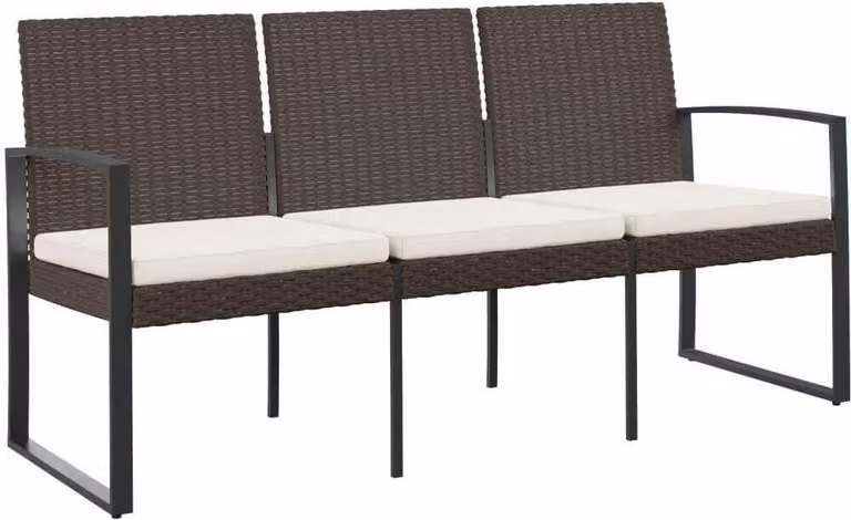 Panca da Giardino a 3 Posti con Cuscini in Rattan PP Marrone